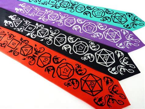 Dice And Dragons Necktie Dnd Rpg D20 Dice Dragon Mens