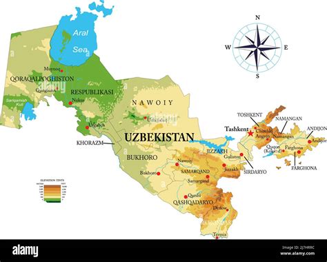 Mappa Fisica Molto Dettagliata Dell Uzbekistan In Formato Vettoriale Con Tutte Le Forme Di