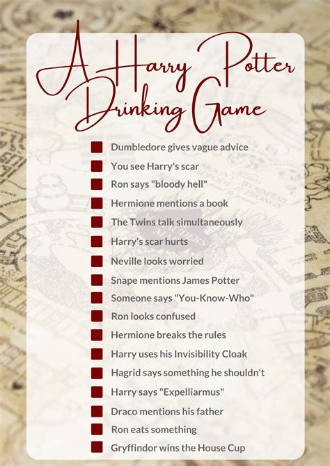 Harry Potter Drinking Game | Harry potter drinking game, Drinking games