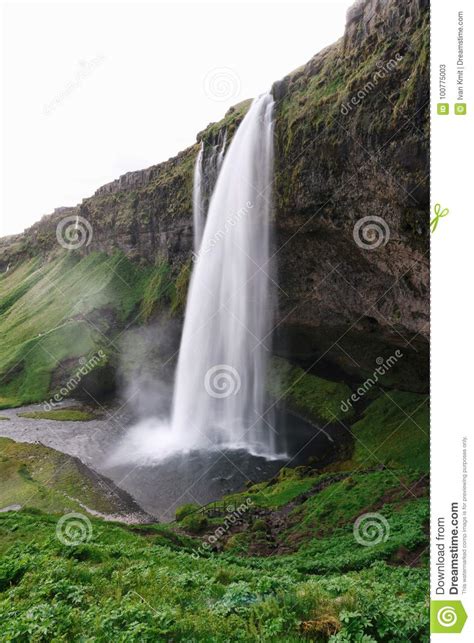 Sunrise On Seljalandfoss Waterfall Stock Image Image Of