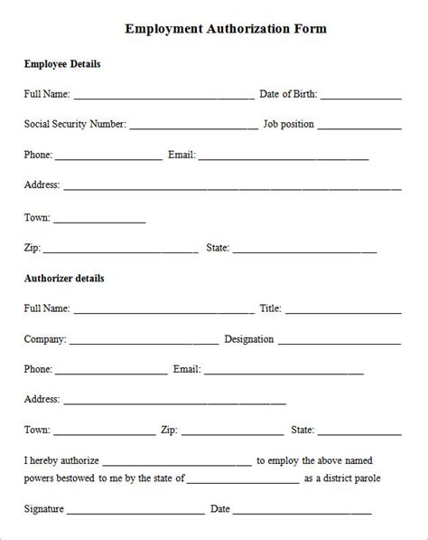 One form of authorization is a salary key provided by the employee. FREE 5+ Employment Authorization Forms in PDF