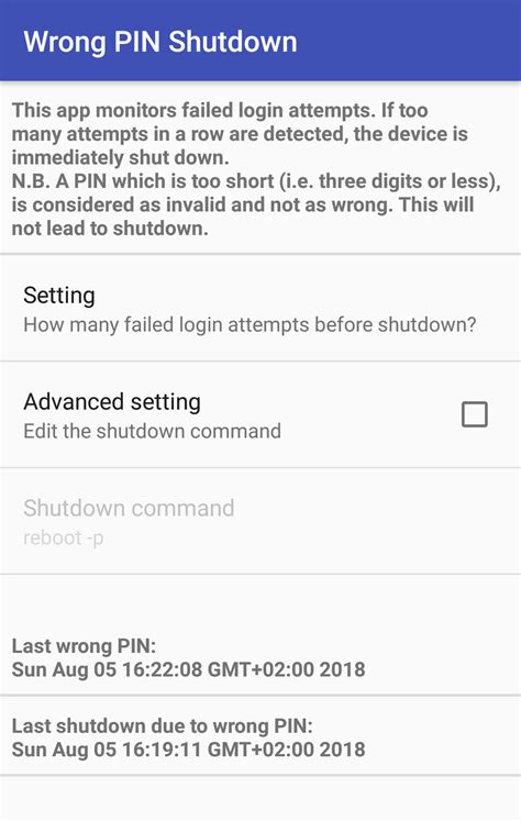 Wrong PIN Shutdown Shutdown Device On Wrong PIN