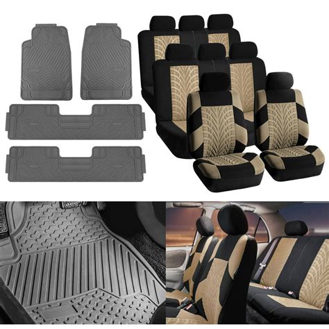 Fh Group 3row 8 Seats Suv Beige Seat Covers W Gray Floor Mats For Suv