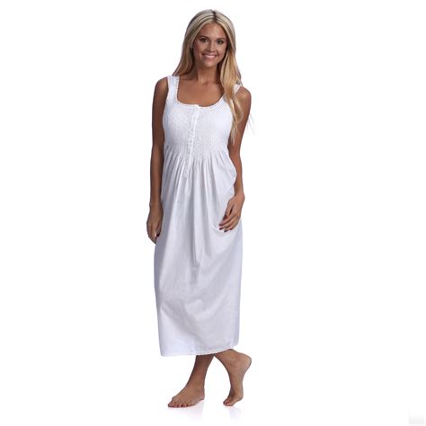Pure Cotton Full Length Sleeveless Embroidered Nightgown On Sale Overstock 8199222