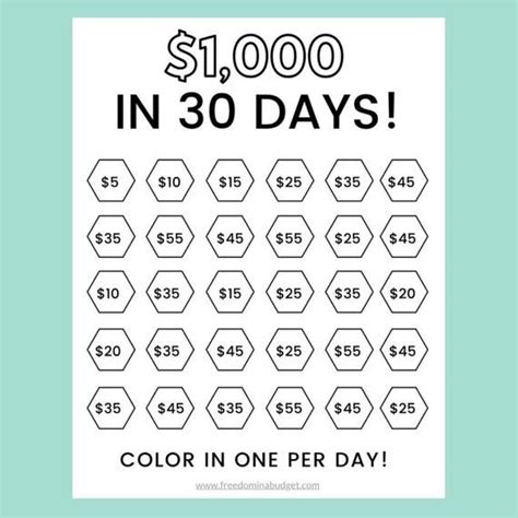 money saving challenge printable save 1000 in 30 days savings tracker savings planner etsy