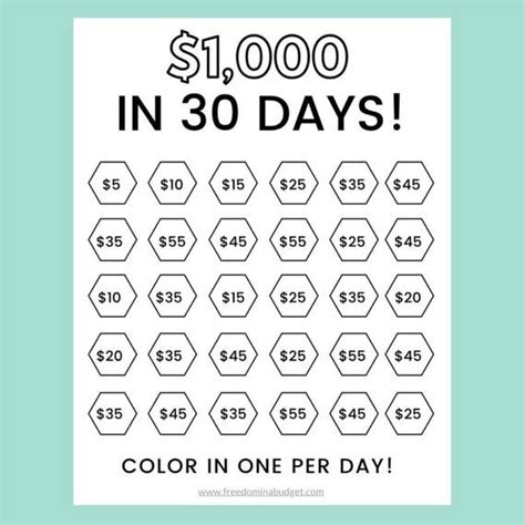 Money Saving Challenge Printable Save 1000 In 30 Days Savings Tracker