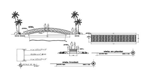 Walking Bridge 2d View Elevation And Plan Cad Drawings Dwg File Cadbull