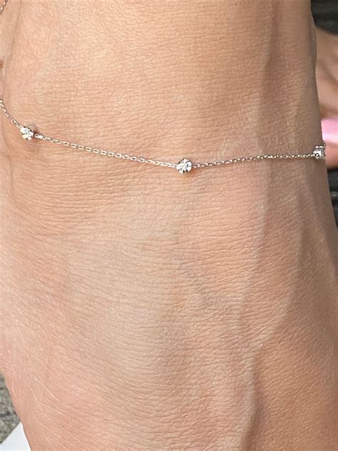 14k Solid Gold Anklet With Real Natural Diamonds Summer Etsy