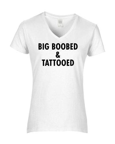 E146380 Epic Ladies Boobs And Tattooed V Neck Graphic T Shirts