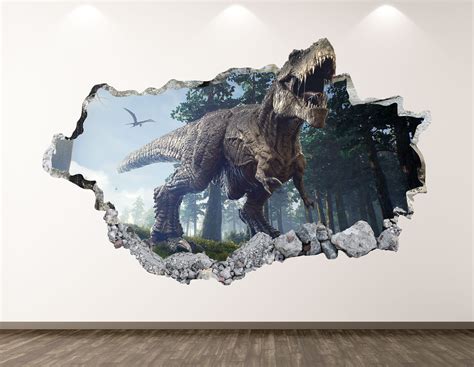 Dinosaur Wall Decal T Rex 3d Smashed Wall Art Sticker Kids Etsy Canada