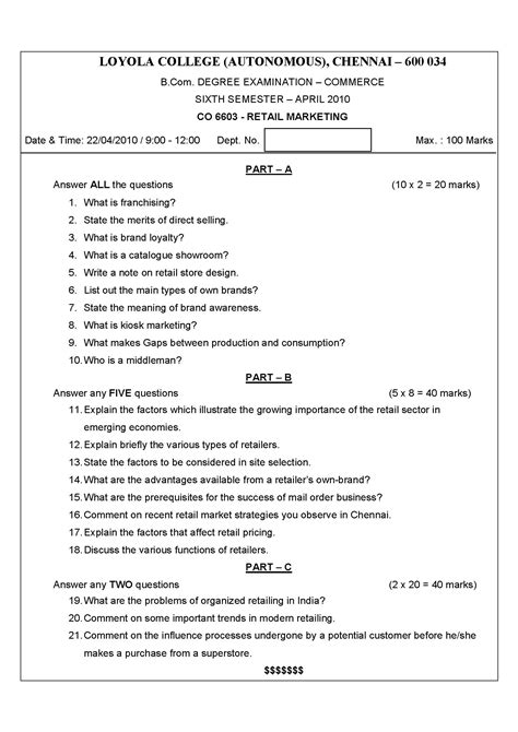 loyola college b april 2010 retail marketing question paper pdf download entrance india