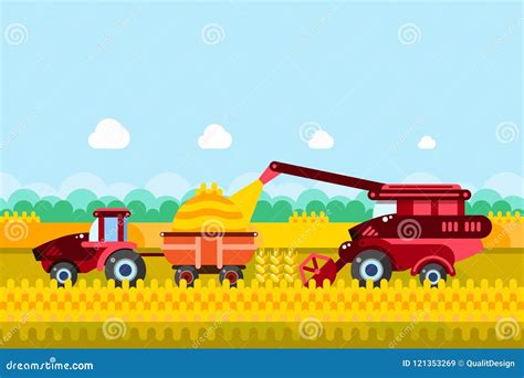 Agriculture Combine Harvester Isolated Vector Illustration Rural