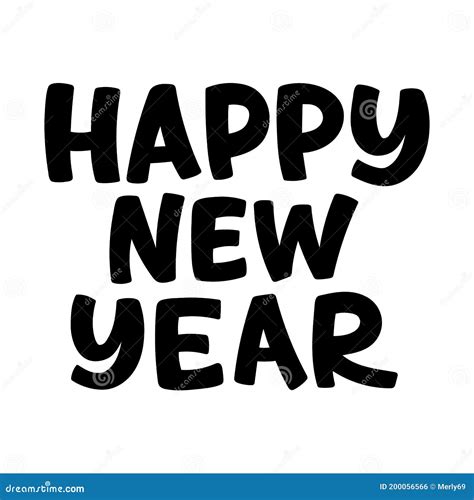 Happy New Year Vector Lettering Black White Hand Drawn Greeting Card