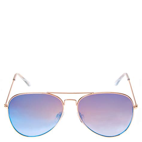 Blue Mirrored Gold Frame Aviator Sunglasses Claire S Us