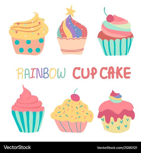 Doodle Hand Drawn Rainbow Cute Cup Cake Royalty Free Vector