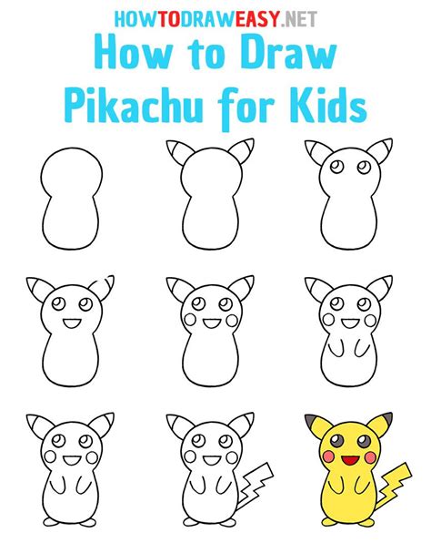 How To Draw Pikachu Step By Step Drawing Lessons For Kids Easy