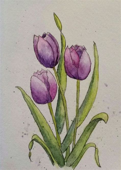 5x7 Card Tulips Watercolor Flower Art Flower Art Painting