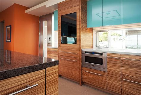 Modern Zebrawood Cabinets With Blue Glass Kitchencabinetszebrawood