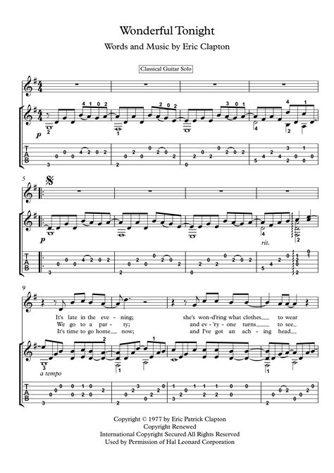 They were going to a buddy holly tribute that paul mccartney put together, and clapton was in the familiar position of waiting while she tried. Wonderful Tonight guitar solo sheet music Wonderful ...