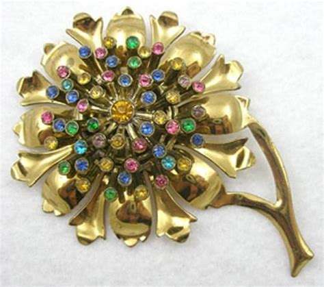 Gold Plated Rhinestone Sunflower Brooch Garden Party Collection