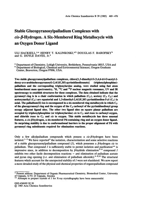 Pdf Stable Glucopyranosylpalladium Complexes With Cis Beta Hydrogen