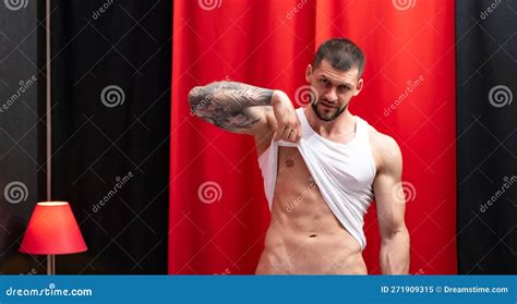 And Naked Muscular Young Man Posing Indoors Shirtless Male Model