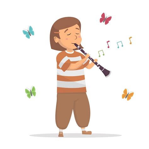 Premium Vector Little Cute Girl Playing Clarinet With Melody Tone