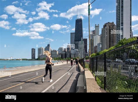 Lakefront Trail On Lake Shore Drive Lake Michiganwith A View Of The