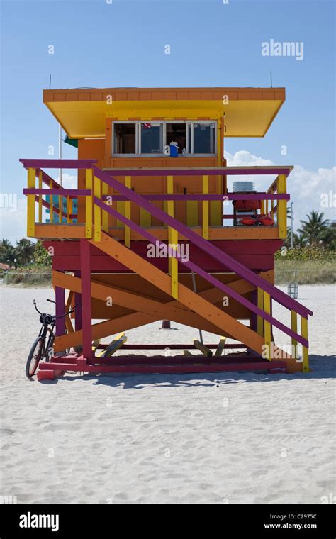 Lifeguard Hut On The Beach South Beach Miami Florida Usa Stock