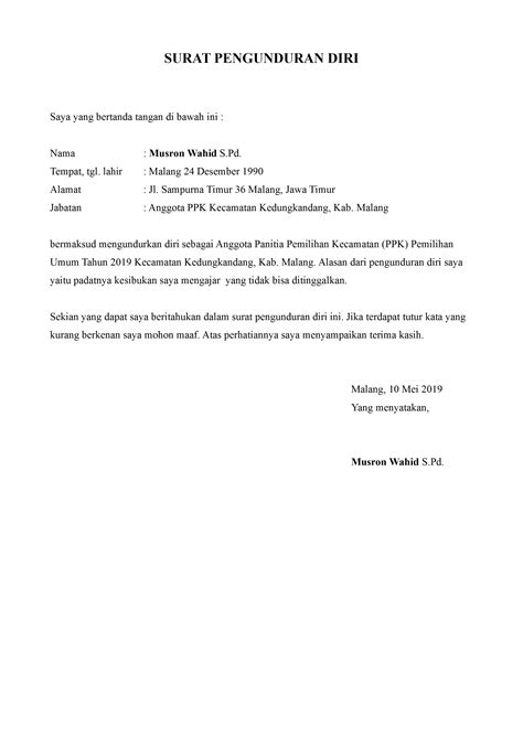 Berikut ini adalah contoh surat pengunduran diri dari . Contoh Surat Pengunduran Diri Dari Sekretaris Rw ...