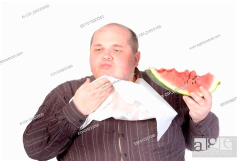 Obese Man Eating Watermelon Stock Photo Picture And Low Budget