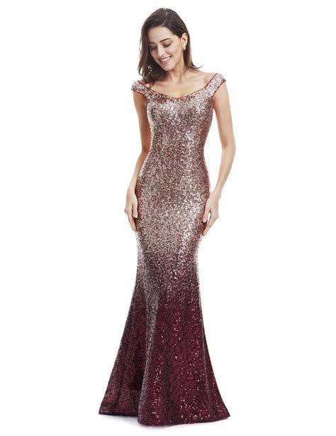 Floor Length Off Shoulder Sparkles Sequins Evening Gown With Images