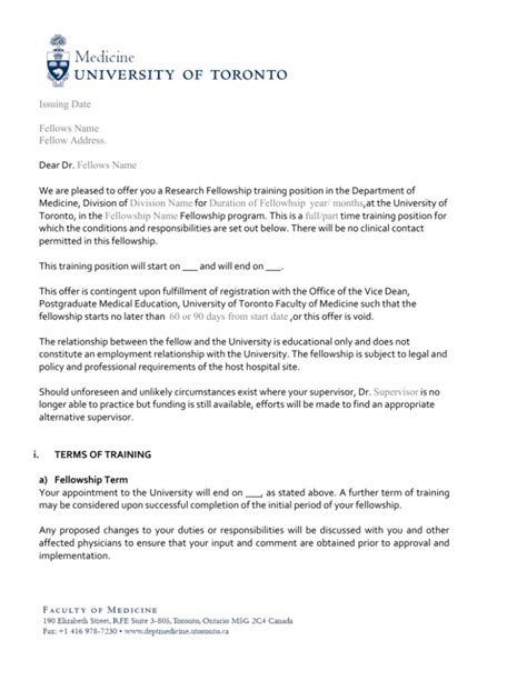 Offer Letter For Research Fellowship Template