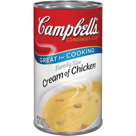 The popular campbell's soup brand also includes vegetable oil, modified food starch, and cane sugar. Campbell's Family Size Cream of Chicken Soup 26oz ...