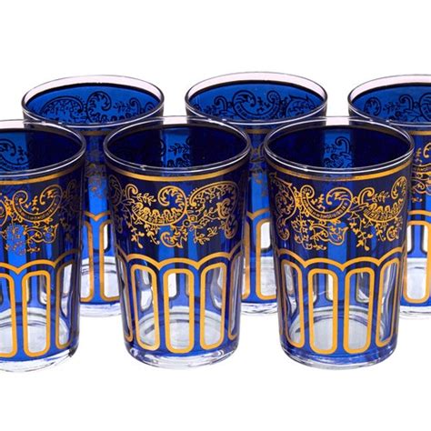 Moroccan Tea Glasses Blue Gold Beautiful Classical Design Etsy Uk