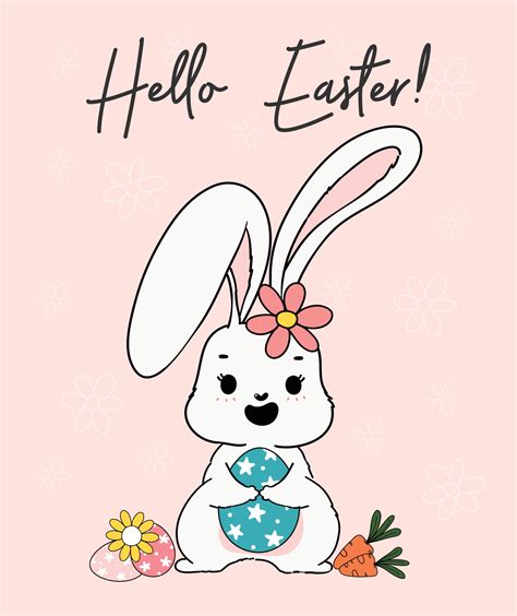Cute Spring Bunny Hugging Happy Spring Easter Cute Cartoon Doodle