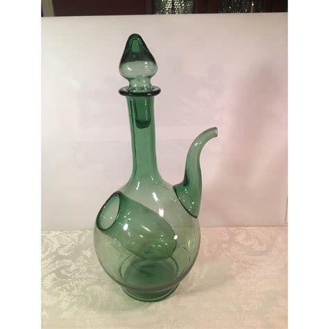 Vintage Green Glass Wine Decanter With Ice Holder Chairish