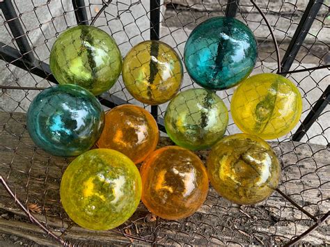 Beach Glass Floats Set Of 10 Hand Blown Glass Balls Aqua Etsy