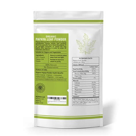 Organic Papaya Leaf Powder 100g For Wellness By Ausha