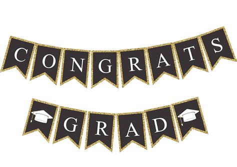 Printable Graduation Congrats Grad Banner Black And Gold Etsy