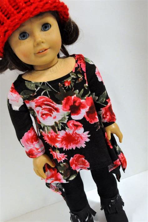 black rose floral twirly sharkbite top with black leggings etsy doll clothes american girl