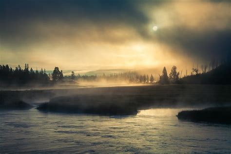 Foggy Morning Sunrise Over The Madison River Yellowstone National Park