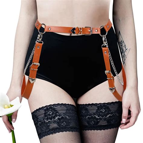 Erotic Stocking Belt Leather Leg Harness Women Chain Body Bondage