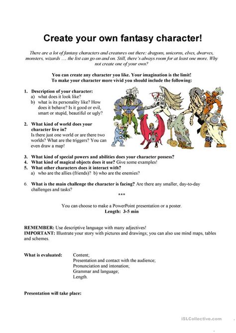 Create Your Own Fantasy Character Worksheet Free Esl Printable