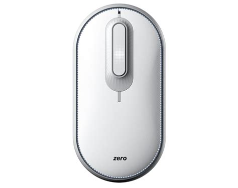 A Close Up Of A White Mouse On A White Surface With The Word Zero Written Across It