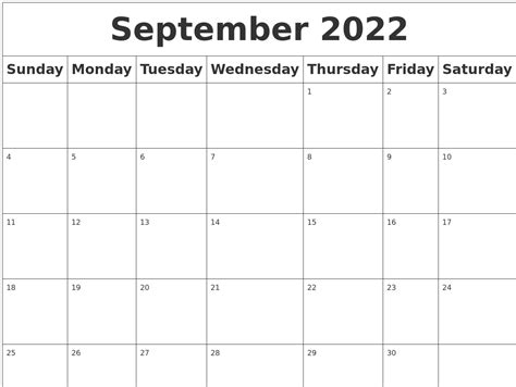 September 2022 Blank Calendar
