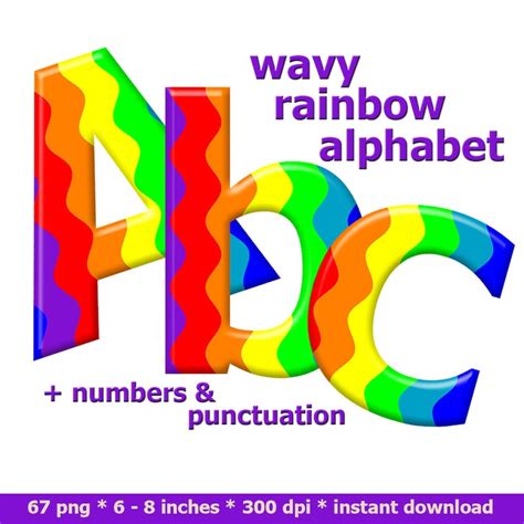 Wavy Rainbow Alphabet Clipart Colorful Printable Font With Etsy