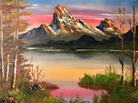 Sunset In Mountain Lake Painting By Zak Pixels