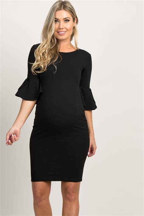 pinkblush black fitted ruffle sleeve maternity dress in 2022 maternity dresses fitted