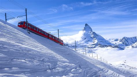 Alps Winter Zermatt Matterhorn Switzerland Landscape Train 4k